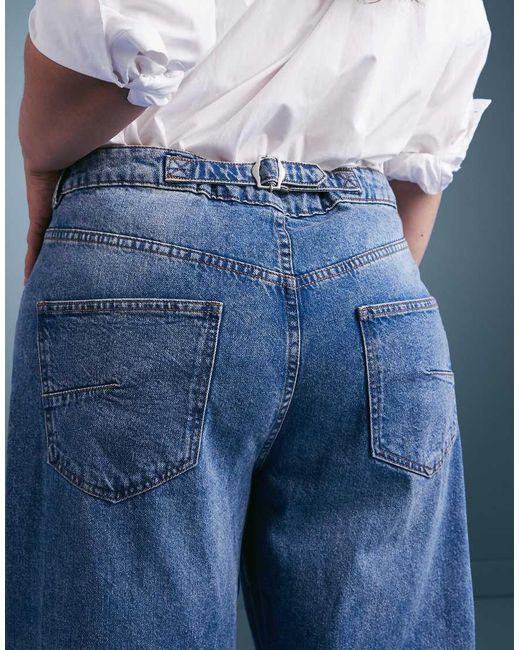 ASOS Blue Asos Design Curve Ankle Grazer Barrel Jeans With Cinch Waist