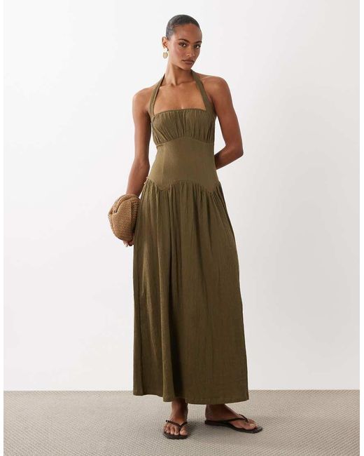 ASOS Natural Sweetheart Neck Shirred Maxi Dress