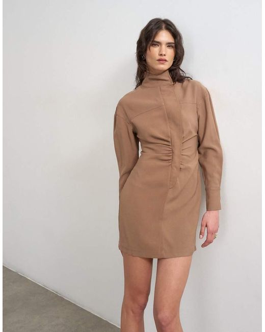 TOPSHOP White Funnel Neck Cupro Mini Dress