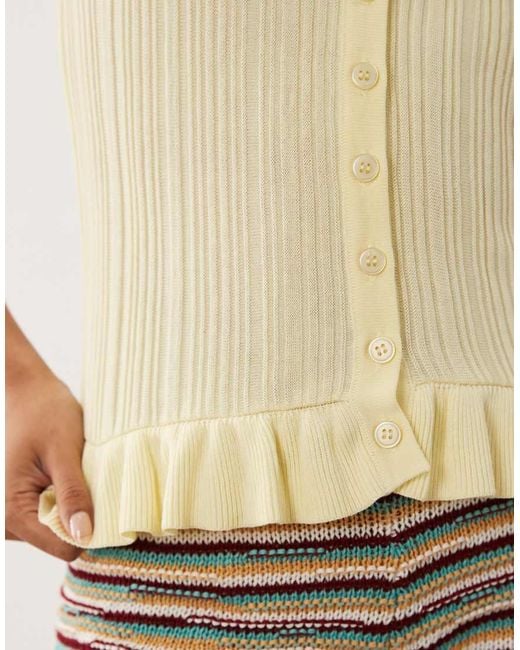 Miss Selfridge Green Knitted Button Front Top With Pep Hem