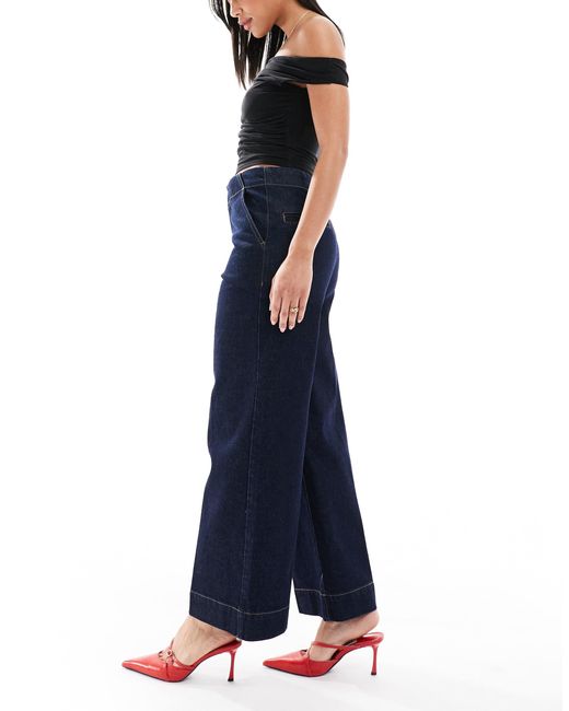 ASOS Blue Crop Tailored Wide Leg Jean With Front Crease
