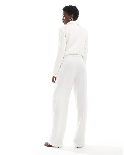 4th & Reckless White Satin Tailored Pleat Detail Straight Leg Trousers Co-ord
