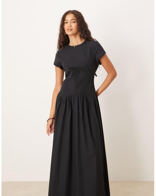 ASOS Black Dropped Waist T Shirt With Tie Detail Maxi Dress