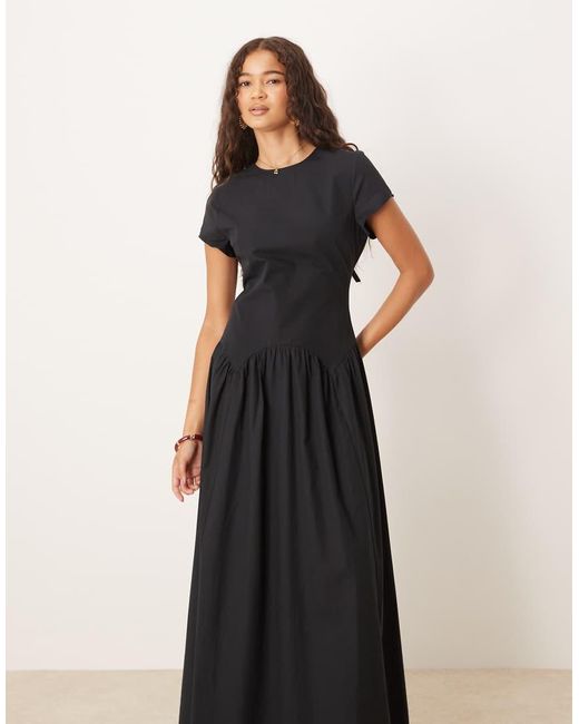 ASOS Black Dropped Waist T Shirt With Tie Detail Maxi Dress