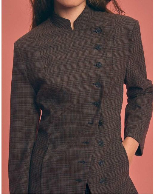 Stradivarius Blue Asymmetric Multi-button Blazer