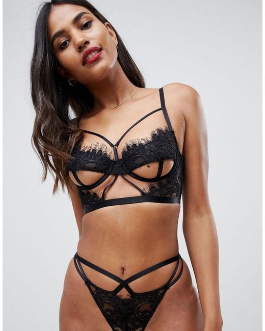 ASOS Black Anais Cut Out Underboob Corded Lace Underwire Bra