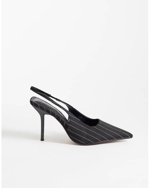 River Island Black Pinstripe Slingback Heeled Pumps