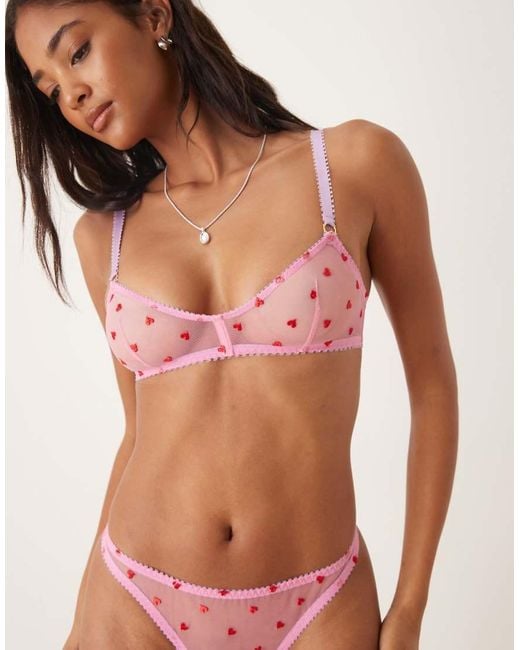 Dora Larsen Pink Priya Tulle Heart Embroidered Half Bralette