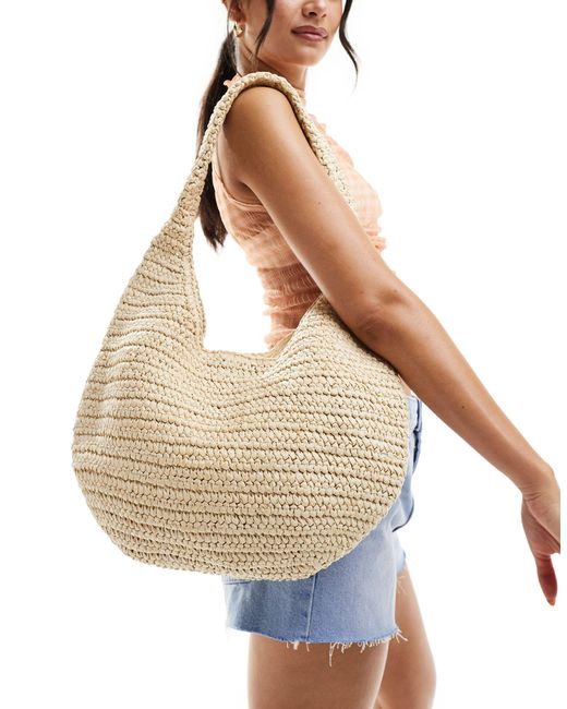 Abercrombie & Fitch White Oversized Round Straw Tote Bag