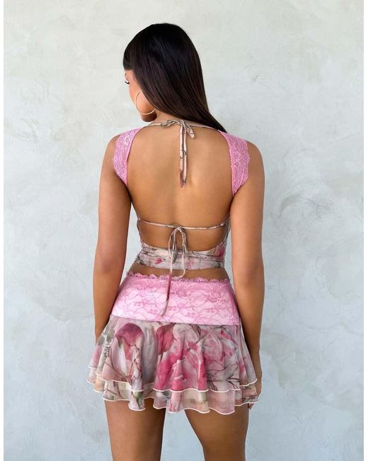 Tiger Mist Pink Dune Contrast Lace Ruffle Mini Skirt