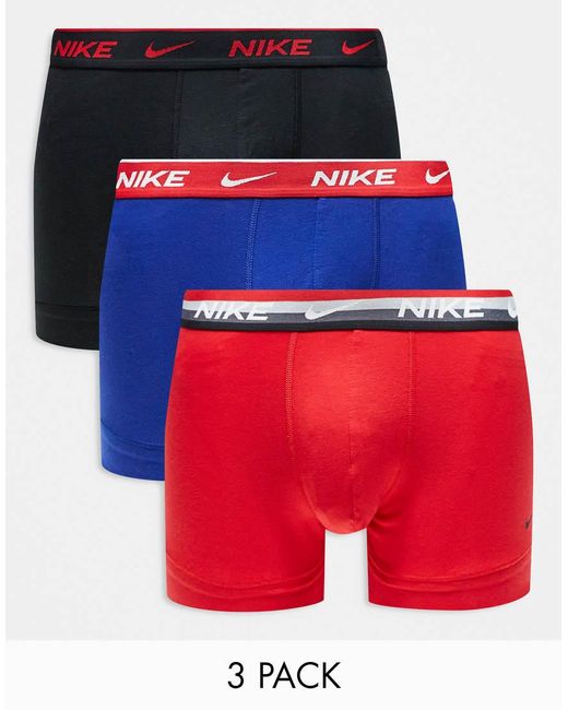 Nike Red Everyday Cotton Stretch 3 Pack Trunk for men