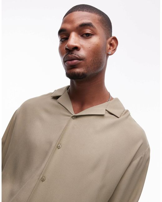 Topman – langärmliges hemd aus viskose in Natural für Herren