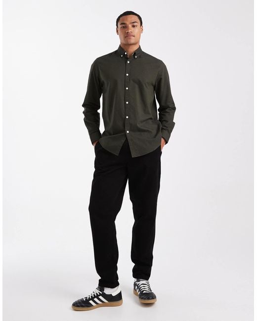 Threadbare Black Long Sleeve Oxford Shirt for men