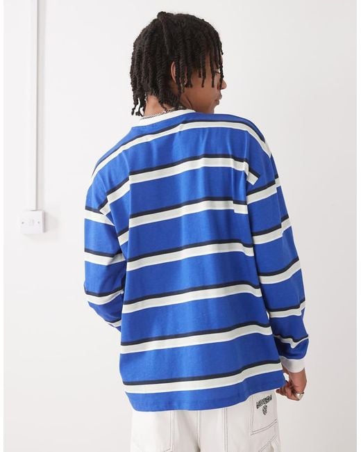Collusion Blue Long Sleeve Striped T-shirt With Pocket for men
