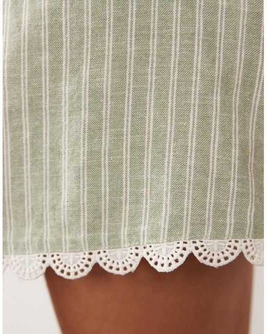 Abercrombie & Fitch Green Linen Mini Skirt With Scallop Edge