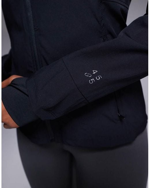 4505 Blue Water Repellent Slim Fit Running Jacket With Hood And Zip Pockets
