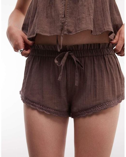 Collusion Brown Broderie Trim Runner Shorts