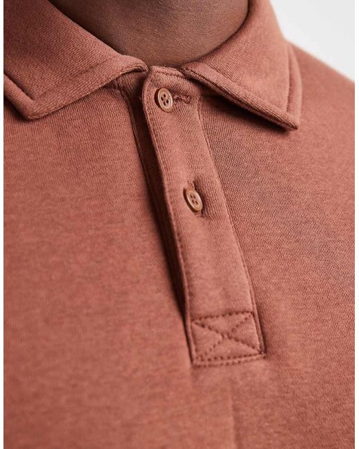New Look Brown Button Rugby Polo Sweatshirt for men