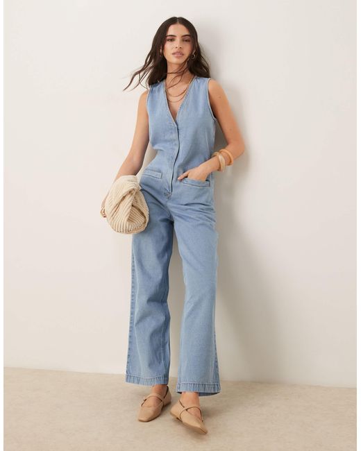 ASOS Blue – ärmelloser jeans-jumpsuit