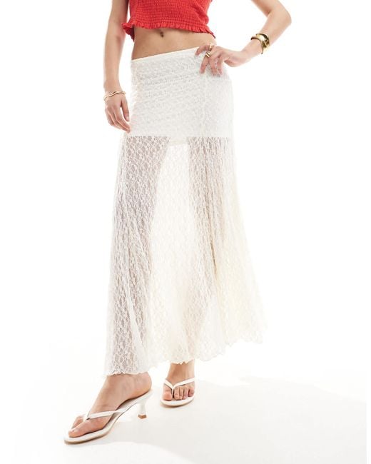 Bershka White Lace Midaxi Skirt