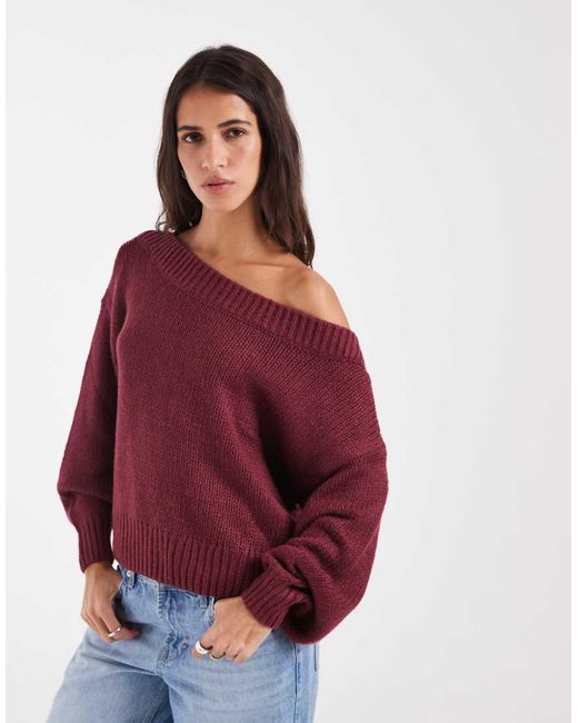 Hollister Red Knitted Off Shoulder Jumper