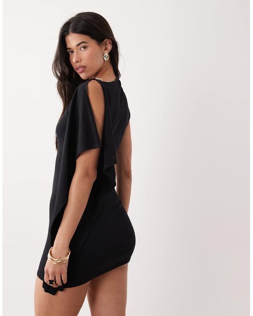 ASOS Black One Sleeve Cape Mini Dress With Molten Button Detail