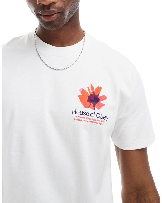 T-shirt unisex bianca con grafica "house of " sul retro di Obey in White