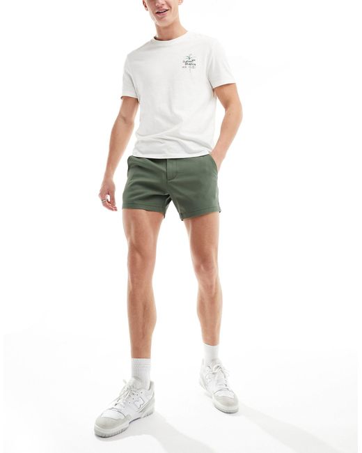 Pantaloncini chino skinny taglio corto color kaki di ASOS in Green da Uomo