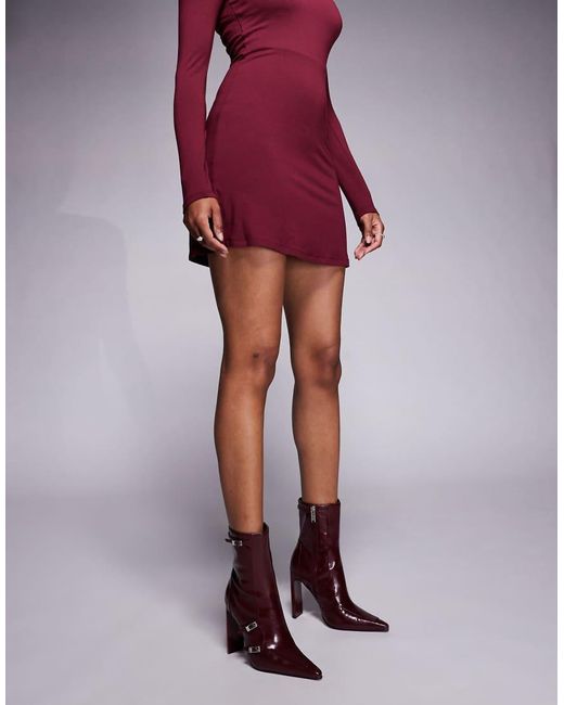 Steve Madden Purple Fasteneded Buckle Detail High Ankle Boots
