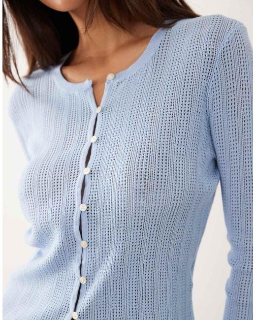 GOOD AMERICAN Blue Lightweight Button Through Cardigan