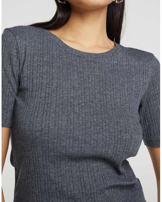 Brave Soul Blue Ribbed Round Neck T-Shirt
