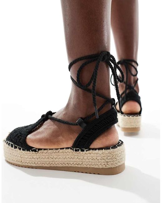 Glamorous Brown Crotchet Flat Espadrilles