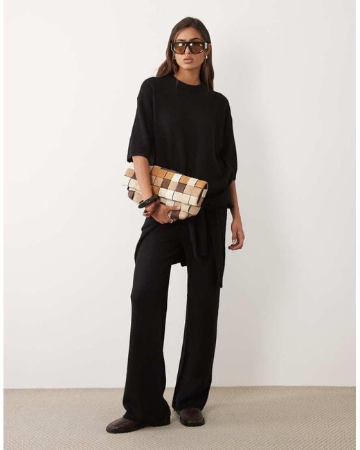 ASOS Black Crew Neck T Shirt With Wool Co-Ord