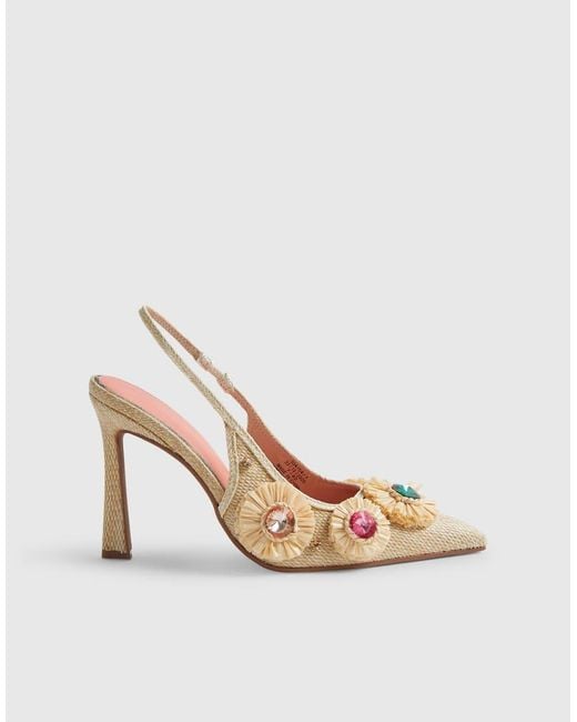 River Island Natural Embellished Raffia Flower Court Heels