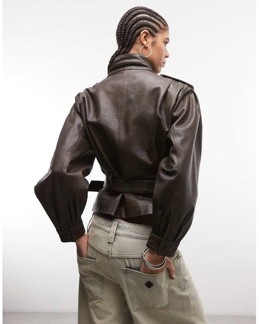 ASOS Black Real Leather Utility Belted Jacket