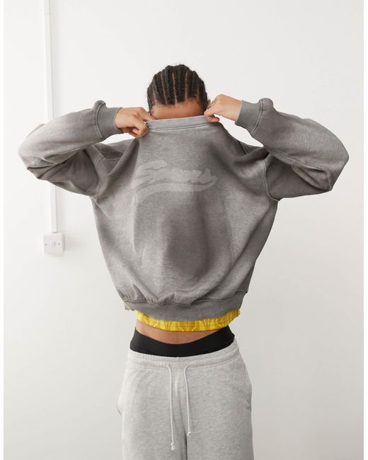 Weekday Gray Liam Oversized Sweatshirt With Faded Graphic Print And Frayed Seam Details for men