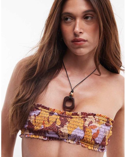 ASOS Natural May Shirred Bandeau Bikini Top