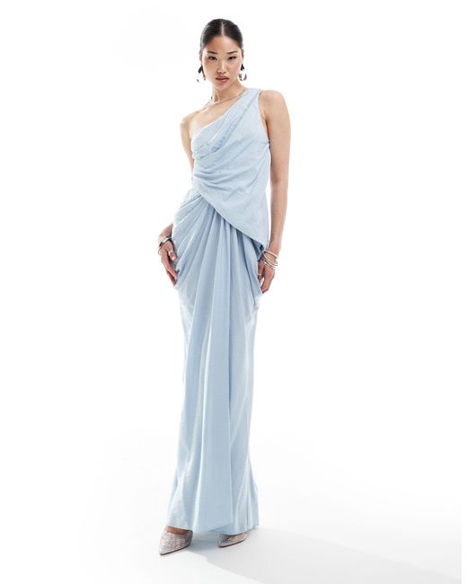 ASOS Blue One Shoulder Draped Maxi Dress With Full Skirt