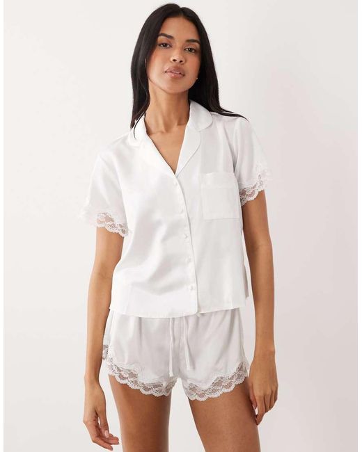 Boux Avenue White Amelia Bridal Short Sleeve Revere Shirt And Shorts Set