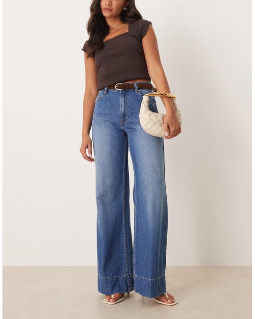 ASOS Blue Wide Leg Jean With Crease Front And Belt