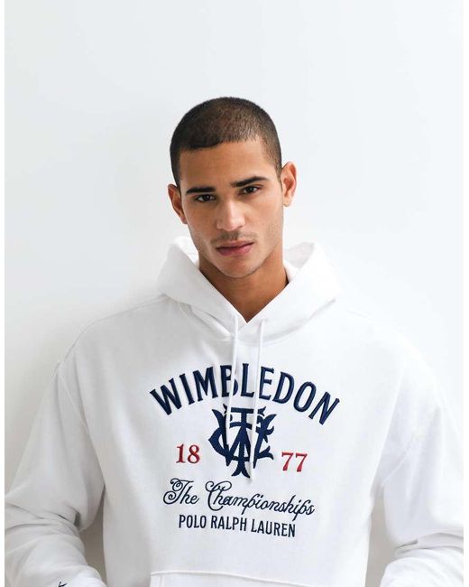 Polo Ralph Lauren White Wimbledon Capsule Crest Print Logo Co-ord Hoodie for men