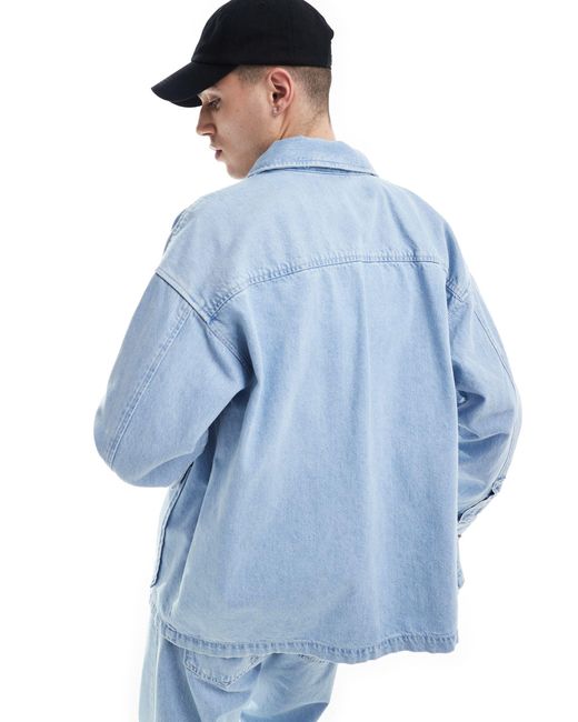 Camicia giacca unisex oversize lavaggio chiaro di Calvin Klein in Blue