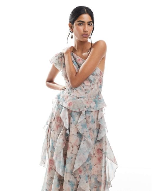 Vero Moda White Chiffon Ruffle Detail One Shoulder Maxi Dress