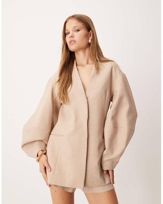 ASOS Natural Cocoon Sleeve Collarless Blazer Co-Ord