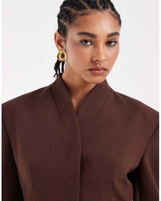 ASOS Brown Wrap Neck Blazer Dress
