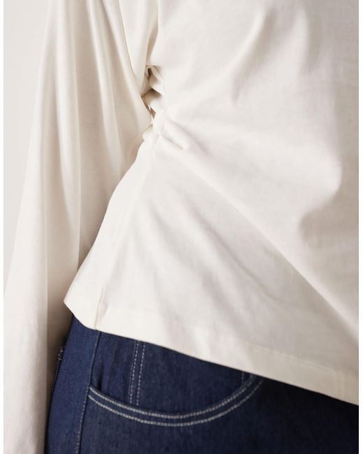 ASOS White Asos Design Curve Long Sleeve Off Shoulder Corset Waist Tee