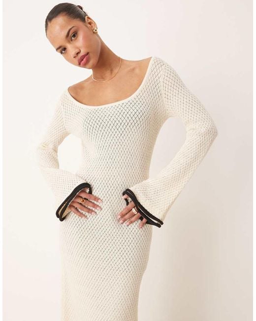 Pretty Lavish Natural Contrast Frill Sleeve Knit Maxi Dress