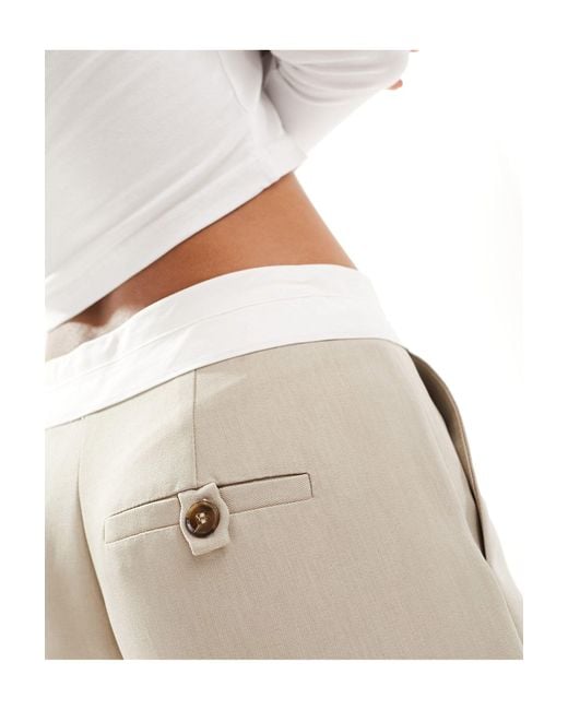 Pantalones color con cinturilla plegada Miss Selfridge de color White