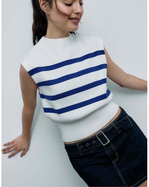 Stradivarius Blue Knit Round Neck Top