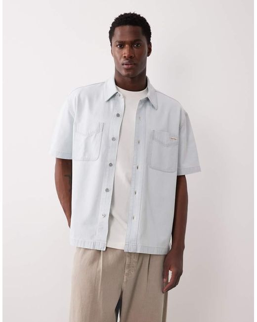 Calvin Klein White Short Sleeve Denim Shirt for men